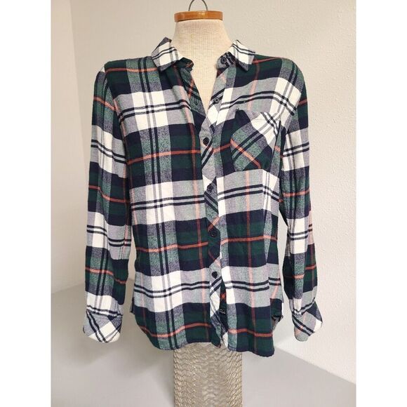 Rails‎ Y2K Plaid Button Down Shirt SMALL Blue Green Flannel Barn Lounge Cowgirl - Picture 8 of 9